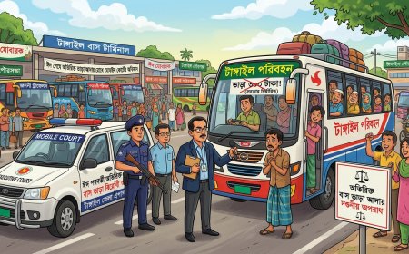 ঈদ শেষে টাঙ্গাইলে অতিরিক্ত বাস ভাড়া আদায় রোধে মোবাইল কোর্ট অভিযান