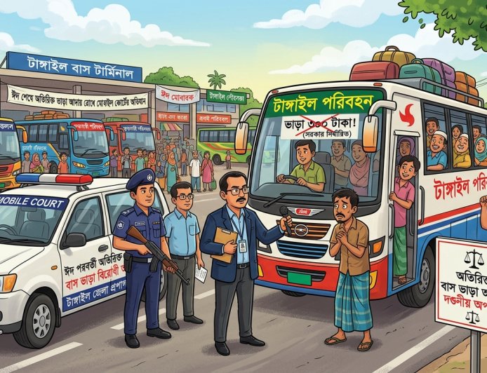 ঈদ শেষে টাঙ্গাইলে অতিরিক্ত বাস ভাড়া আদায় রোধে মোবাইল কোর্ট অভিযান